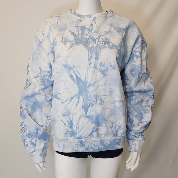 Petal and Peacocks blue white tie dye sweatshirt L - Picture 1 of 4